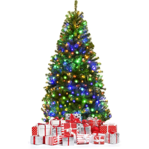 Goplus 4FT Pre-Lit Artificial Christmas Tree Auto-Spread/Close up Branches 11 Flash Modes with Multicolored 100 LED Lights & Metal Stand