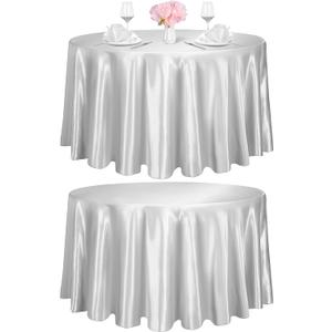 TURSTIN 2 Pieces Round Satin Tablecloth 120 Inches Overlay Table Cover Smooth Fabric Table Decor Bright Silk Tablecloth for Holiday Dinner Wedding Banquet Table Decoration (Light Silver)
