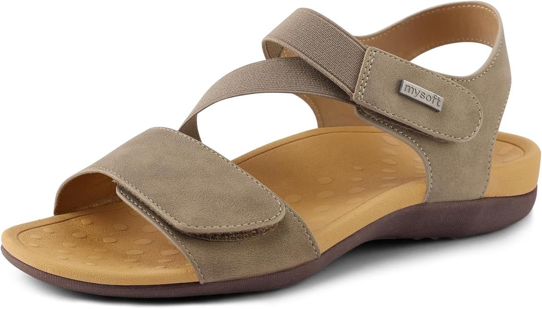 mysoft Women's Arch Support Sandals Orthotic Comfortable Walking Sandals Lightweight Adjustable Summer Outdoor Shoes (6, Taupe)