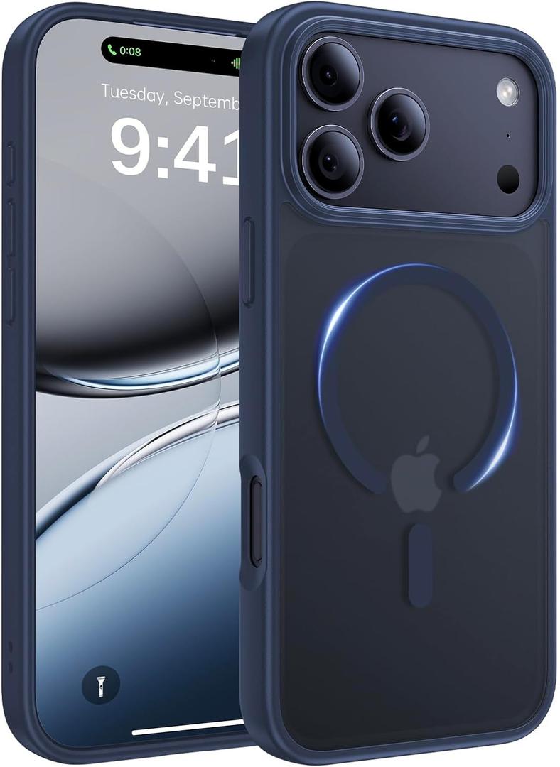 Magnetic for iPhone 17 Pro Max Case, [Anti-Slip] [Military-Grade Drop Protection] [Camera Protection] Skin-Friendly Slim Matte Shockproof Protective Case for iPhone 17 Pro Max, Navy Blue
