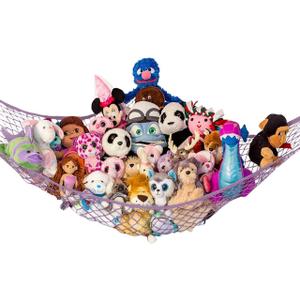 Lilly's Love Large Stuffed Animal Hammock | Corner Hanging Organizer, Stuffed Animal Storage | Easy to Hang Plushie Net w/Included Anchors & Hooks | Cute Room & Bedroom Decor (Pastel Purple)