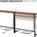 Kitstorack Behind Couch Table, Adjustable Height Narrow Console Table with 2 Power Strips, Split Design for Separate Wall Use, Anti-Scratch Tip, Rustic Brown for Living Room (70.8" Long)