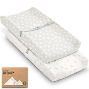 2-Pack Baby Changing Pad Covers for Girl, Boy, Neutral - Soft Viscose Derived from Bamboo Changing Table Pad Cover Sheets, Baby Nursery Diaper Changing Pad Cover, Contour Changing Pad Liner (Meadow)