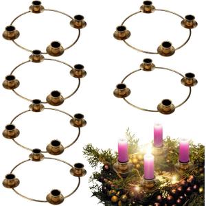6 Pcs Christmas Advent Wreath Ring Advent Candle Holder Wreaths Rings Bronze Xmas Metal Wrought Iron Candlestick Taper Metal Candle Holder for Home Table