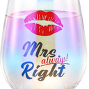 SHENDONG Mrs Always Right Wine Glass Gift for Wedding Bridal Shower Gifts for Bride Valentine's Day Gifts 15OZ Gift Box (Rainbow)