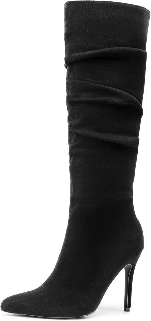 DREAM PAIRS Knee High Boots for Women Pointed Toe Stiletto High Heel Slouchy Suede with Side Zipper Tall Fashion Boots (8.5)
