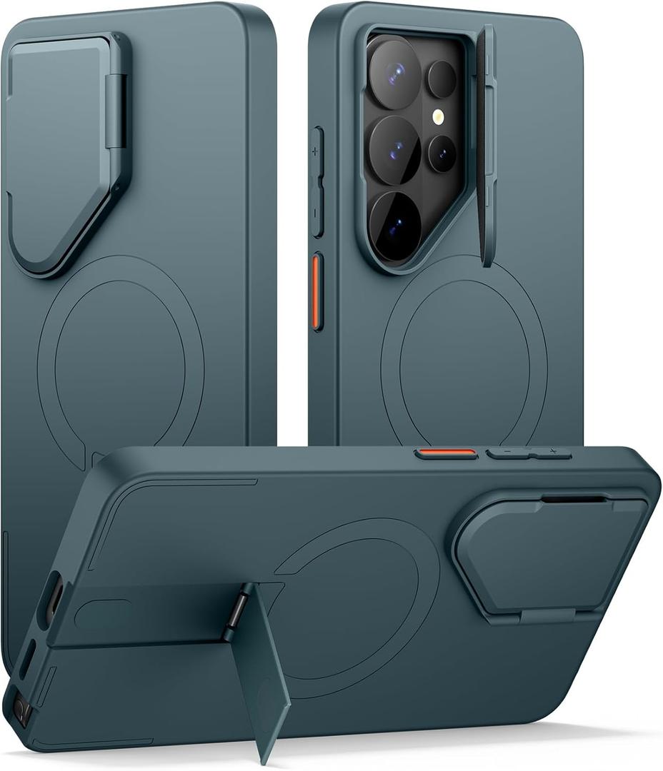 SURITCH for Samsung Galaxy S26 Ultra Phone Case, Magnetic Protective Cover with Camera Cover & Adjustable Metal Kickstand for Galaxy S26 Ultra -Lake Green