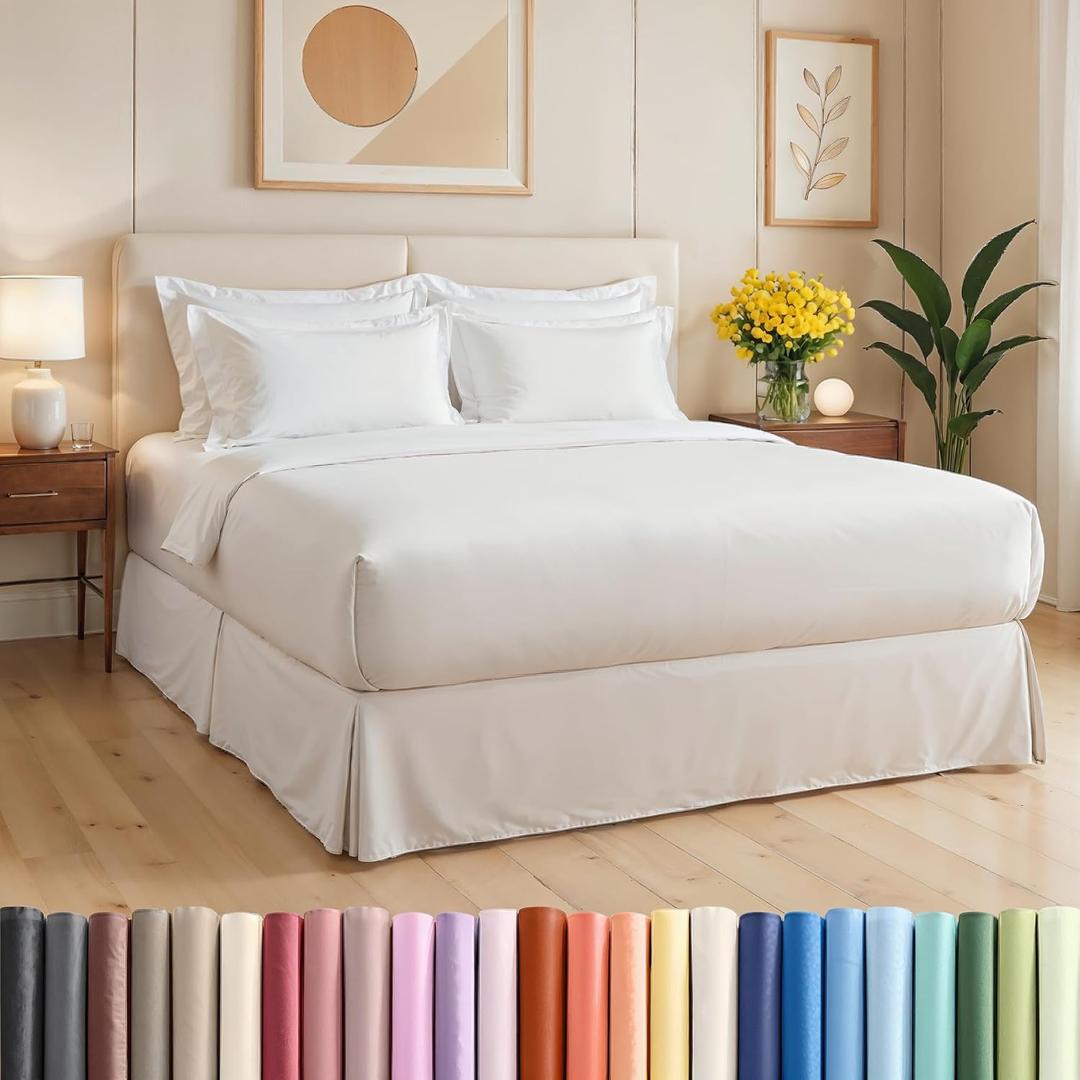Pleated Bed Skirt Full Size - 3 Sided Pleated Bed Skirt Full - Ultra-Soft, Easy Fit with 12 Inch Tailored Drop - Hotel Quality, Wrinkle Free & Fade Resistant - for Women, Men, Kids and Teens - White
