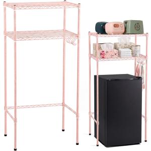 Huwena 2-Tier Adjustable Mini Fridge Shelf Metal Stand for Dorm, Pink, 51.97 x 24.02 x 18.11 inches