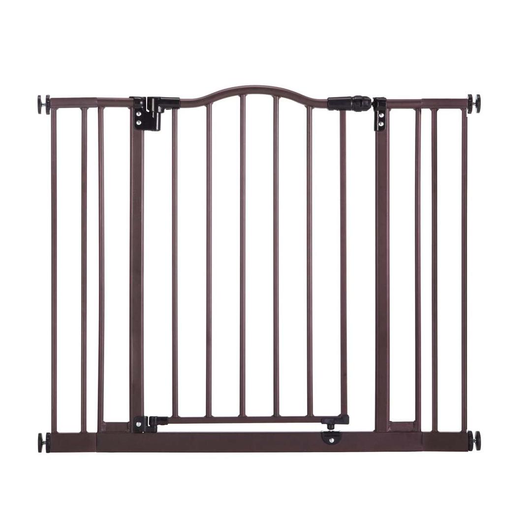 MyPet Windsor Arch Hold-Open & Auto-Close Pressure-Mount Pet Gate: Heavy-Duty Steel Gate 28.5in Tall Comes with Two 5in Extensions from 28in to 38in Wide in Matte Bronze