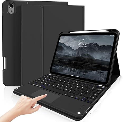 kenke for iPad 11/10th Gen Case with Keyboard 11/10.9 inch 2025 A16/2022, Detachable Wireless Bluetooth with Right Side Pencil Holder, MultiTouch Trackpad Square Gray Keycaps (Black)