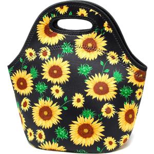 Neoprene Lunch Bag for Women Insulated Lunch Tote Bags Washable Lunch Container Box for Work Picnic Lightweight Meal Prep Bags for Men (Sunflower leaf)