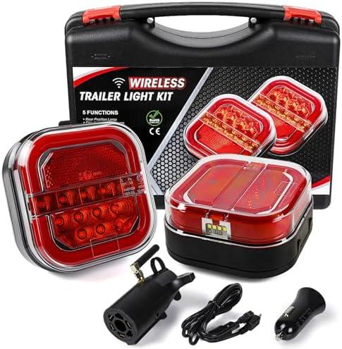 WUSHIXAN Wireless Trailer Lights, 2 Mounting Options Magnetic Trailer Light Rechargeable Towing Light Kit, 12V/24V Portable LED Tow Lights Kit for Trucks, Boat, RV