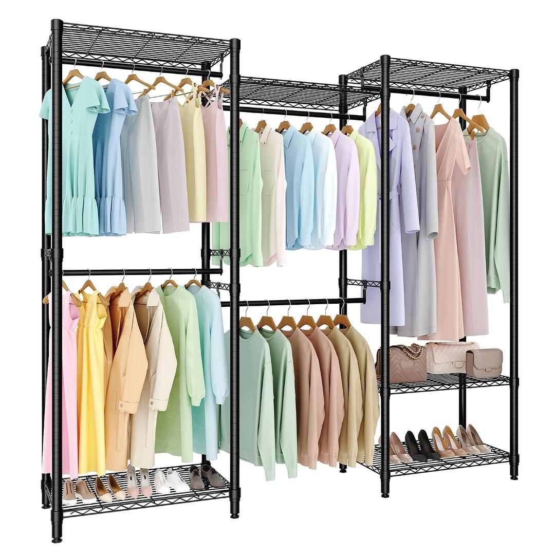 Heavy Duty Garment Rack, Supports Up to 1433 LBS, Portable Free-Standing Closet Organizer with Adjustable Shelves and Hanging Rods