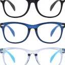 FANNYGO 3 Pack Kid Blue Light Glasses For Kids Girls Boys Computer Blue Light Kids Glasses Clear Glasses Age 3-9 (Black + Dark Blue + Light Blue)