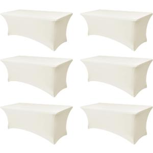 Spandex Table Cloths for 6 Foot Rectangle Tables-6 Pack Fitted Stretch Cream Table Covers-Elastic Folding Tablecloths for Party, Vendor Booth Display, Banquet Buffet Event, Craft Trade Show