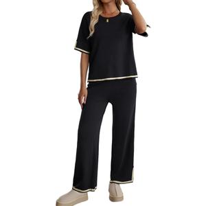 codcm Women 2 Piece Lounge Sets Sweater Pajama Sets Knit Pullover Tops and Wide Leg Pants Matching Outfits M