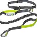 Tuff Mutt Hands-Free Waist Leash for Dog Walking, Running and Hiking, Carabiner Clip, Adjustable Belt with Double Handle, Reflective Bungee Design for Large & Medium Dogs