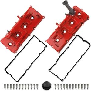 MITZONE Aluminum Valve Cover Set Compatible with 2007-2015 Nissan Armada Titan 2008-2012 Pathfinder 2012-2017 NV2500 NV3500 2008-2010 Infiniti QX56 V8 5.6L # 13264-ZE01A 13264-ZE00A (Red)