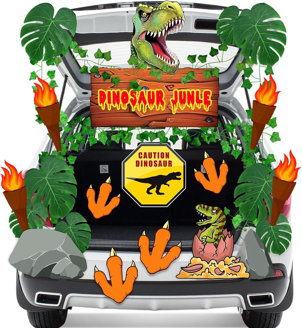 Dreamtop Dinosaur Trunk or Treat Car Decorations Kit, 24Pcs Halloween Trunk or Treat Decorations for SUV, Truck Car Sticker, Archway Entryway Garage Decor & Dinosaur Theme Party