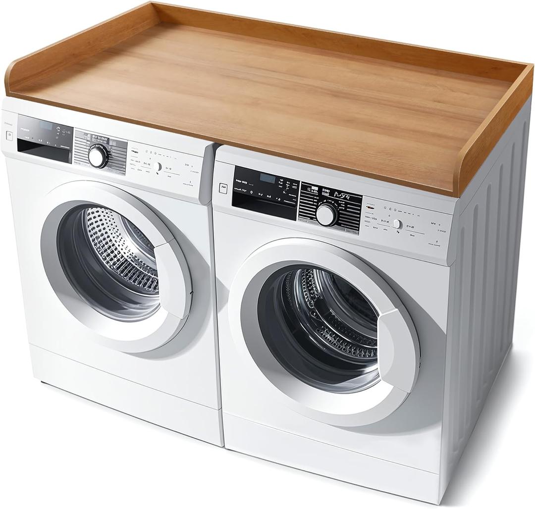 Washer Dryer Countertop with Non-Slip Pad, Wood Washer and Dryer Countertop with Edge Rails for Laundry Room Organization and Storage, 54" L x 27.5" W(Dark Woodcolor)