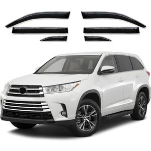 Window Visor 6 Piece Set for Toyota Highlander 2014 2015 2016 2017 2018 2019 / Safe RAIN Out-Channel Guard Deflector (for Highlander 14-19 6-Piece Set Chrome)