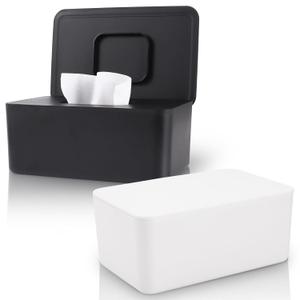 2 Pack LEQXGO Baby Wipes Dispenser, Wipes Dispenser Baby Wipes Case, Baby Wipe Holder for Fresh Wipes, Non-Slip Wipes Case, Wipe Container with Sealing Design Lid (Black and White)