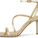 wetkiss Gold Heels for Women Strappy Heels Comfortable Heeled Sandals for Women Dressy Square Toe Stiletto Heel Prom 7