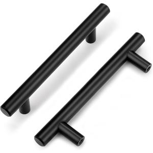 Probrico 5 Pack|3-3/4 Inch Hole Centers Solid Cabinet Pulls Stainless Steel Round T Bar Cabinet Handles Black Drawer Pulls, Kitchen Cabinet Hardware for Cupboard Wardrobe Drawer Closet Nightstand