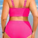 Yonique Women Plus Size High Waisted Bikini - Ribbed Two Piece Swimsuit Tummy Control Bathing Suit V-Wired 2026 Swimwear (Pink, 18W)
