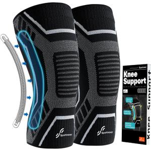 Copper Knee Brace for Men & Women - Knee Compression Sleeve with Side Stabilizers - Knee Support for Running, Hiking, Working, Basketball, Volleyball, Gym, Meniscus Tear, ACL, Arthritis Knee Pain Relief, A Pair (Large(18"-20"), Black-No Copper(a pair))
