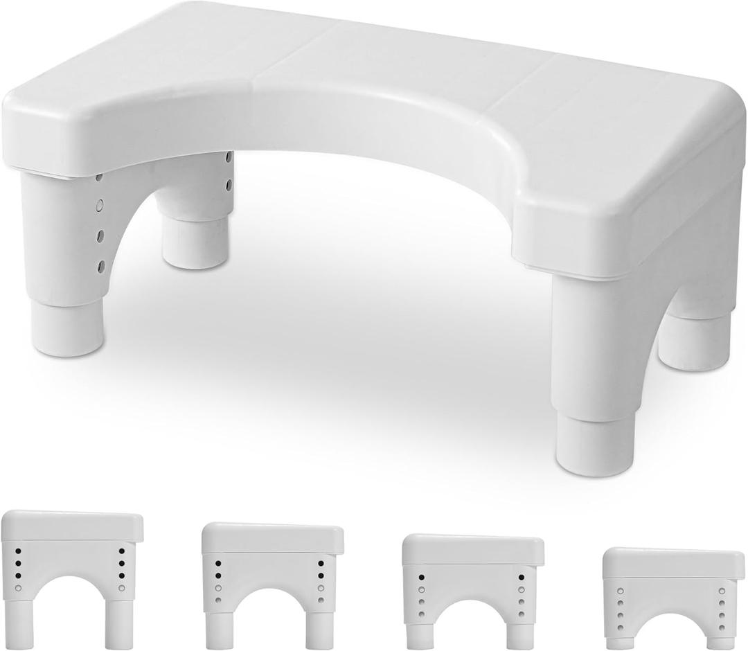Poop Stool Toilet Stool White Adults for Bathroom, 5.9"" to 8.5"" Adjustable Height Toilet Stool Squat Adult