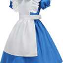 Princess Dress Wonderland Costume for Girls Halloween Dress Up Outfits with Wig (140(7-8T), Blue)