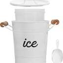 AuldHome Design Rustic Enamelware Ice Bucket; White Farmhouse Style Insulated Ice Server