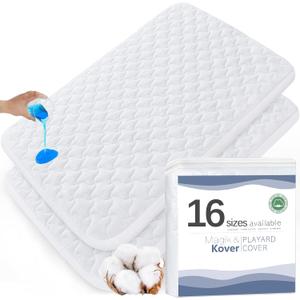 Pack and Play Mattress Pad Protector 38" x 26", 2 Pack Waterproof Pack and Play Cover Sheets, Compatible with Graco Pack n Play, Baby Trend, Dream On Me & Pamo Babe, Quilted Cotton Terry Surface (White)