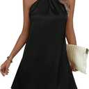 Floerns Women's Pearl Beaded Halter Twist Sleeveless Tie Back Dress A Line Dress (Medium)