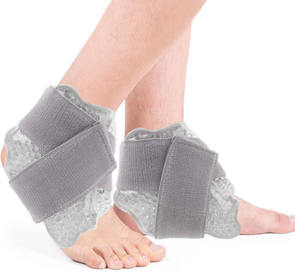 NEWGO Ice Pack for Ankle Injuries, 2 Pack Ankle Cold Packs Ice Pack Wrap with Soft Plush Backing for Swelling, Foot Injuries & Pain, Tendonitis - Gray