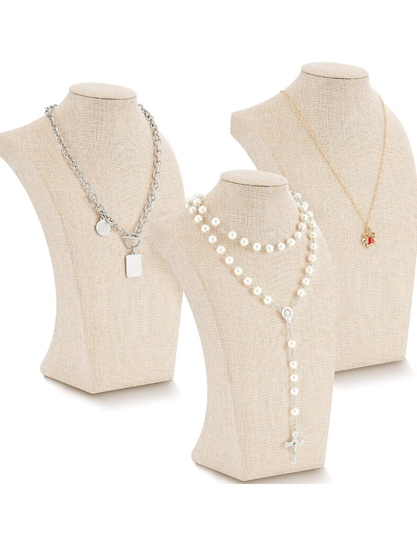 Kigley 6 Pcs Linen Jewelry Display Bust Necklace Display Stand Necklace Mannequin Holder for Jewelry Selling Trade Shows