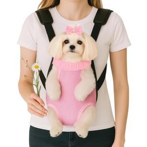Dog Backpack Carrier, Thick Straps & Cushion, Pet Sling Front Backpacks for Small Medium Dogs 2.5-4 Lbs, Legs Out, Adjustable Wearable Puppy Chest Travel Bag, Easy-Fit for Hiking/Walking/Camping