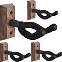 DOMMI Guitar Wall Mount 4 Pack, Guitar Holder with Rotatable Soft Guitar Hook for All Size Guitars, Hardwood U-Shaped Guitar Hanger Wall Mount for Acoustic, Electric Guitar, Bass, Black Walnut