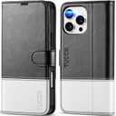 TUCCH Wallet Case for iPhone 16 Pro Max, [RFID Blocking] [4 Card Slots] Protective TPU Inner Shell, Shockproof Magnetic PU Leather Stand Flip Cover Compatible with iPhone 16 Pro Max, Black & White