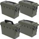 Sheffield 12757 4-Pack Ammo Storage Box, Stackable .30 Cal Field Boxes, Water and Dust Resistant, Lockable Storage Box with Handle, Secures Hunting Gear, Supplies, and Bullets, Made in USA, Green