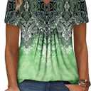 BETTE BOUTIK Womens Short Sleeve Tunics V Neck Button Down Shirts Blouse Tops Pullover (Green, XL)
