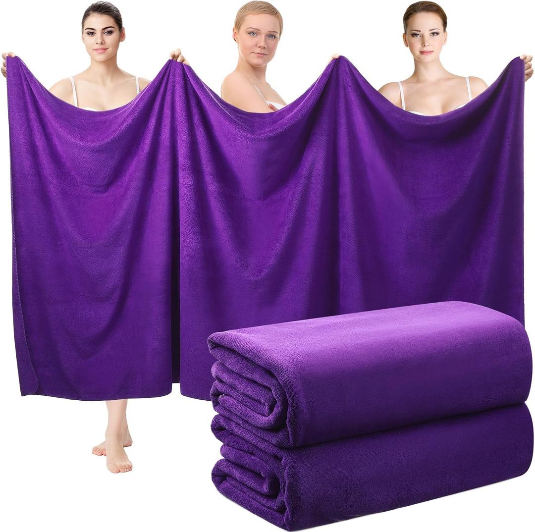 Mixweer 2 Pcs Oversized Bath Towels, 40 x 80 Inch Giant Microfiber Jumbo Bath Sheets Ultra Soft Bathroom Microfiber Quick Dry Absorbent Shower Towels for Spa Camping Beach (Dark Purple)