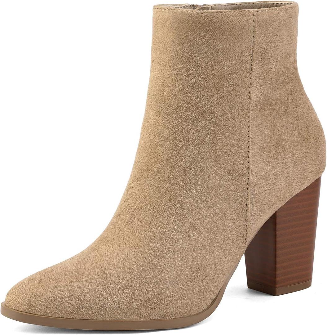 DREAM PAIRS Women's Ankle Boots Chunky Block Heel Booties (7.5, Sand/Suede)