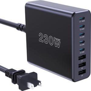 230W USB C Charging Station, Graaci Compact 8 Ports GaN Desktop Charger, PD 100W PPS 45W Super Fast Charger, Laptop Wall Charger Block for MacBook Pro, iPad, iPhone 15/14, Galaxy S24/S23, and More