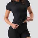GYM RAINBOW Short Sleeve Workout Tops for Women, Cropped Workout Shirts Slim Fit Crew Neck Athletic Gym Running T Shirts (S)