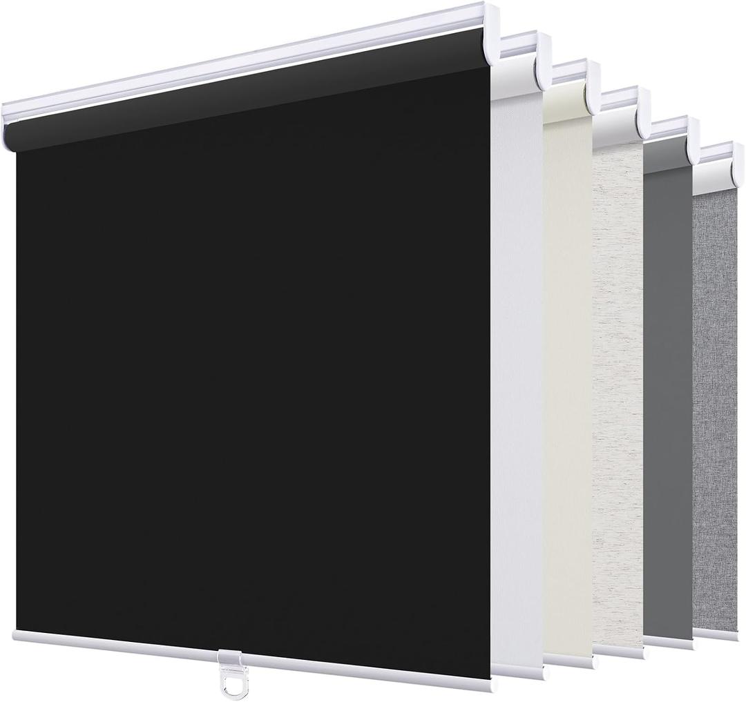 Sunoff Blackout Roller Shades Blinds Cordless for Windows Pull Down Room Darkening Door Blinds with Thermal Insulated Easy to Install for Living Room,Bedroom,Home,Office Bathroom Black 23" W x 72" H