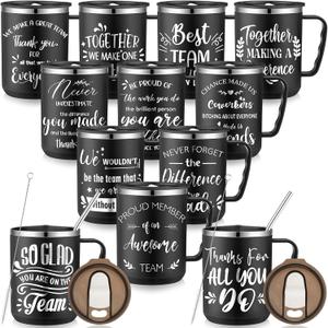 Lallisa 12 Pcs Employee Appreciation Gifts Bulk 17 oz Travel Coffee Mug with Lid Handle for Women Thank You Gifts Stainless Steel Tumblers Insulated Mug for Coworker Teacher (Black)