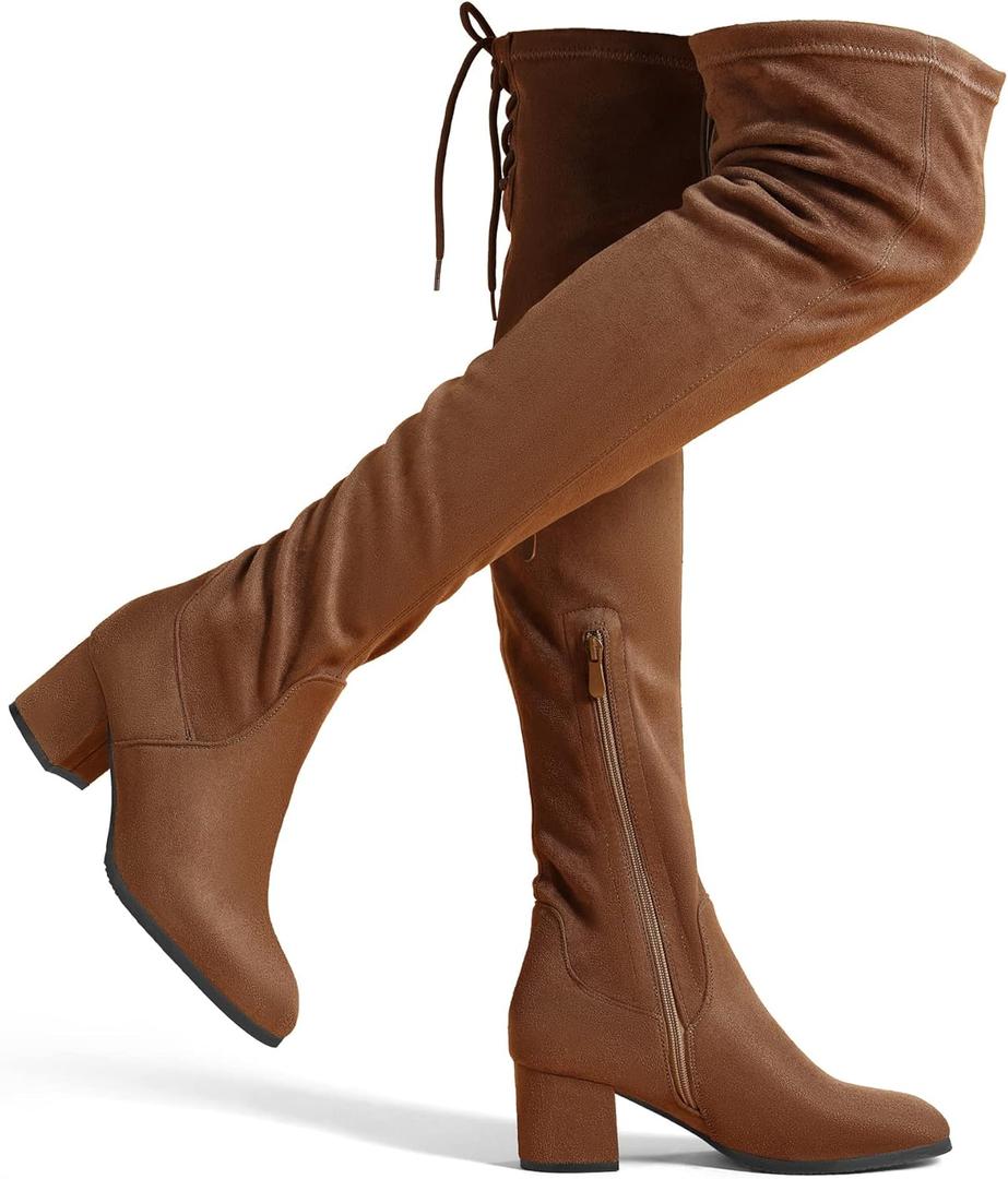 DREAM PAIRS Women's Laurence Over The Knee Thigh High Chunky Heel Boots Long Stretch Sexy Fall Boots (8)